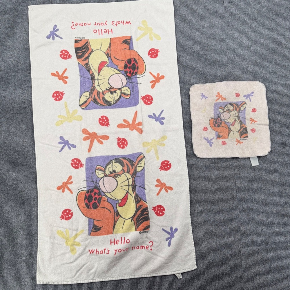 Disney Winnie the Pooh Tigger Hand Towel and Washcloth Set White Character Print